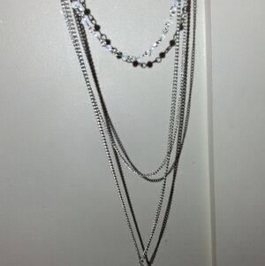 Elegant Silver Tone Layered Necklace Crystals